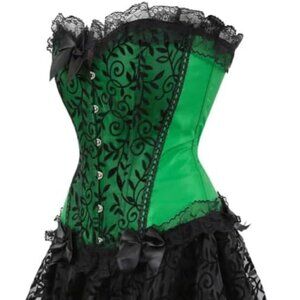 Corset Dress For Women Gothic Sexy Green Lace Trim Corset Vintage Style Size L